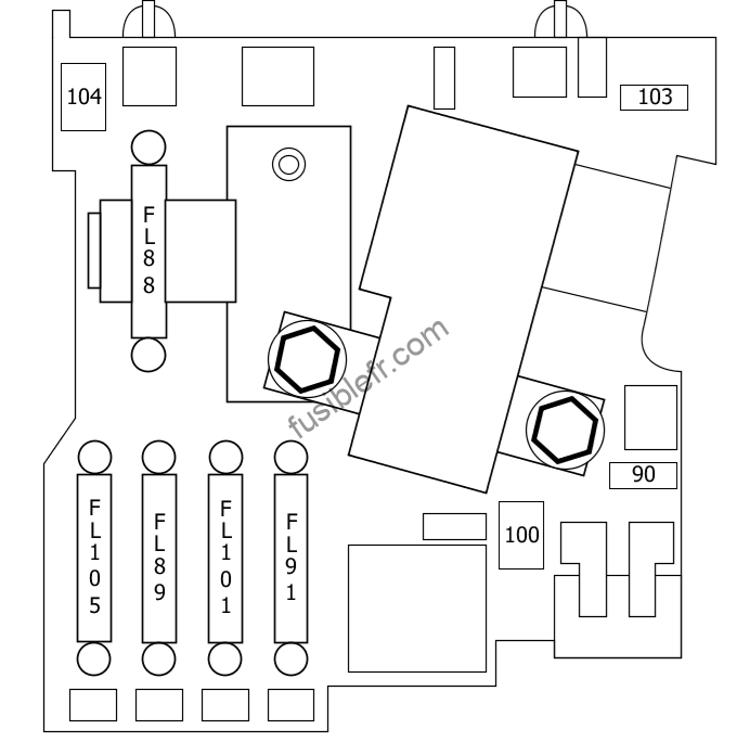 Mercedes-Benz W204. Boîte de pré-fusible avant. Schéma de la boîte à fusibles.